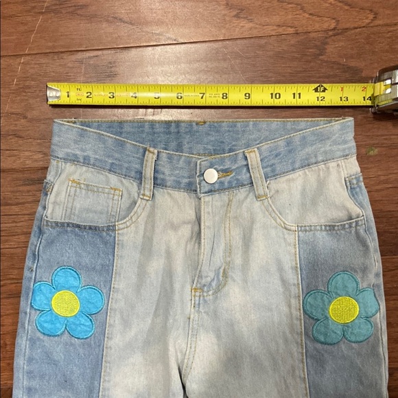 Blue Flare Jeans with Colorful Floral Accents - Picture 6 of 8